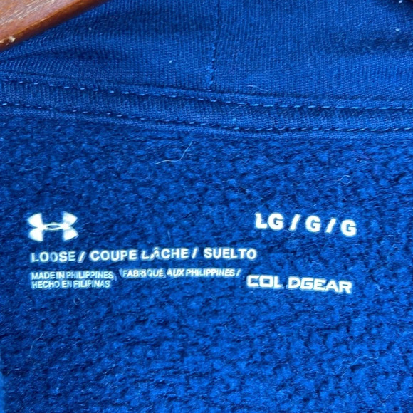 UNDER ARMOUR Coldgear Loose Fit Kangaroo Hoodie Navy Blue Logo *As Is* L - Picture 8 of 12